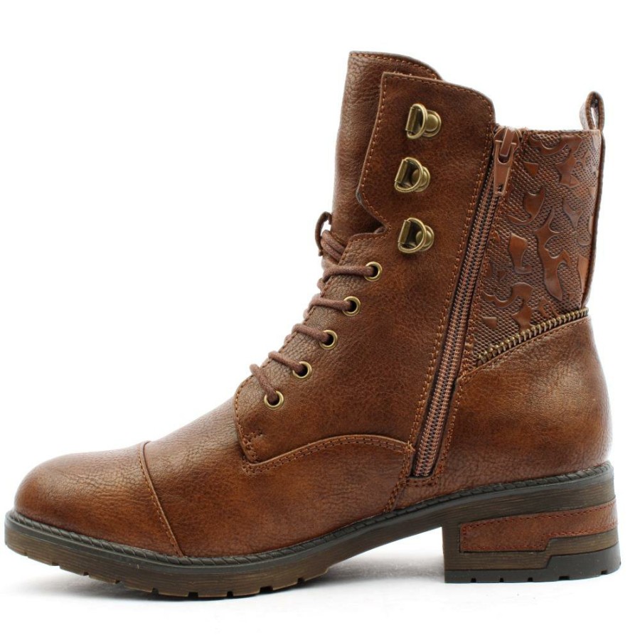 Women Rieker | 91614 Laced Low Heel Boot - Tan
