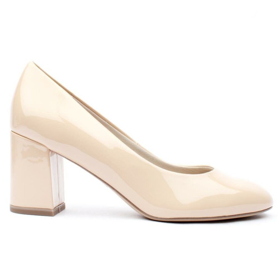 Women Tamaris | 22407 Block Heel Court Shoe - Nude Patent